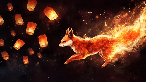 Fox in Flight with Lanterns
