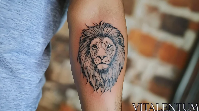 Lion Portrait Tattoo In Black and Grey AI Image