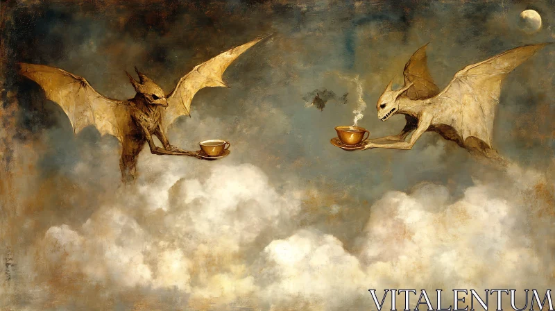 Tea Time with Demons in the Sky AI Image