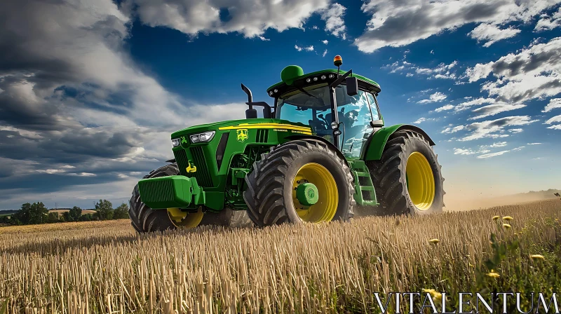 Agricultural Tractor in Harvested Field AI Image