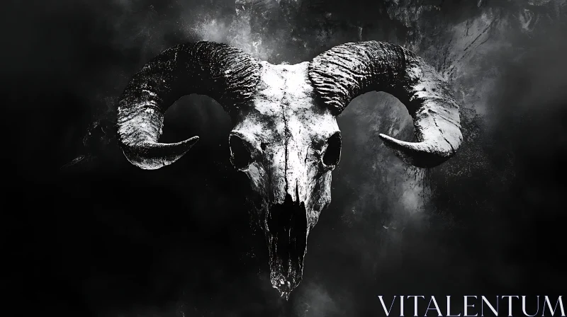 Monochrome Skull with Horns AI Image