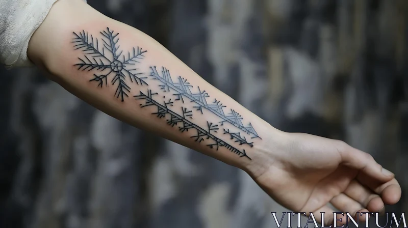 Detailed Snowflake Tattoo Art on Forearm AI Image