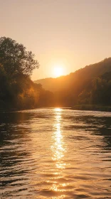 Golden Sunset Reflecting Over River in Nature