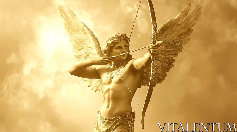 AI ART Winged Archer Statue in Gold