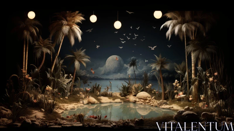 Nighttime Tropical Jungle Art - Surreal and Dreamlike AI Image