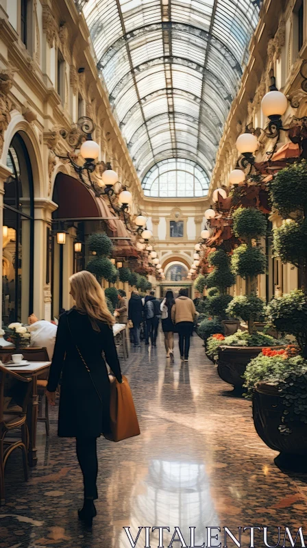 Tourists Strolling in a City Mall | Rococo-Inspired Details AI Image