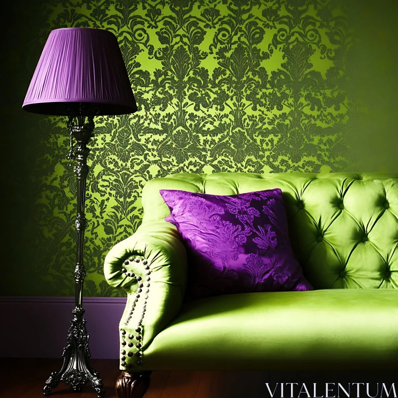 AI ART Elegant Green and Purple Interior Design