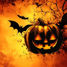 Halloween Night Pumpkin and Bats