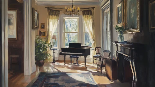 Sunlit Piano Room Interior