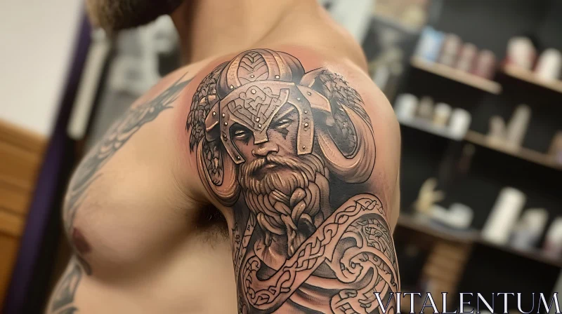 Intricate Viking Warrior Tattoo Art AI Image