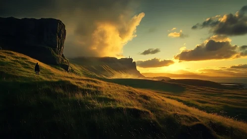 Sunset Over Grassy Hills