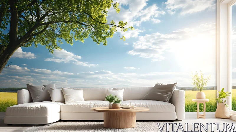 Peaceful Living Room with Nature AI Image