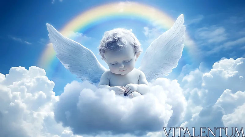 Peaceful Angel Child with Wings AI Image