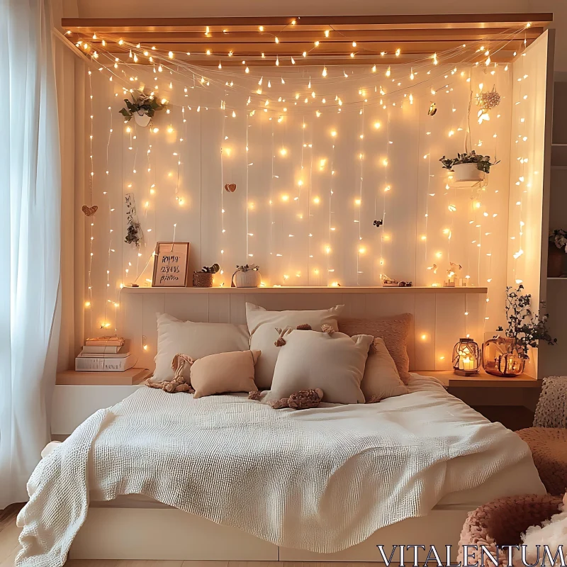 AI ART Serene Bedroom Interior with Warm Lighting