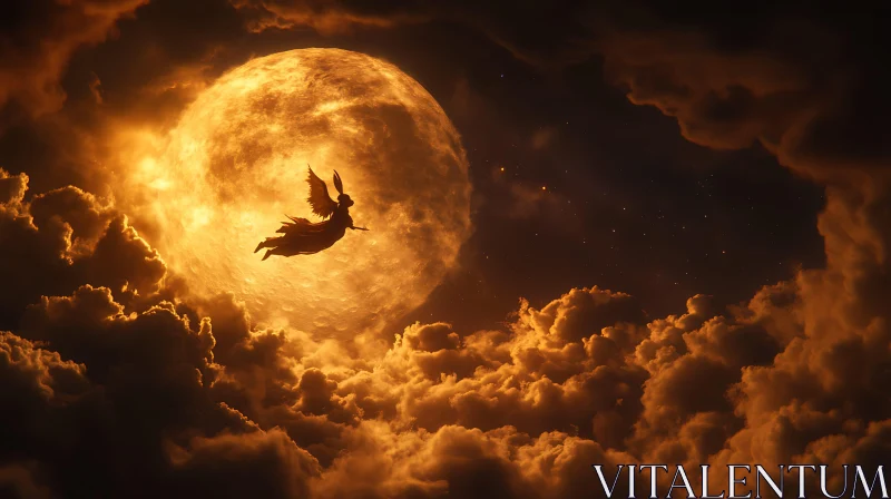 Winged Figure in Moonlight AI Image