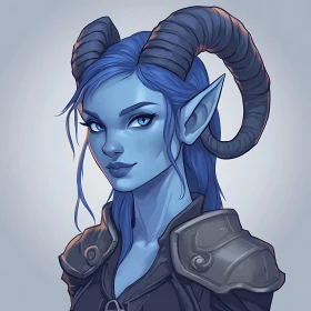 Blue Tiefling with Horns and Armor