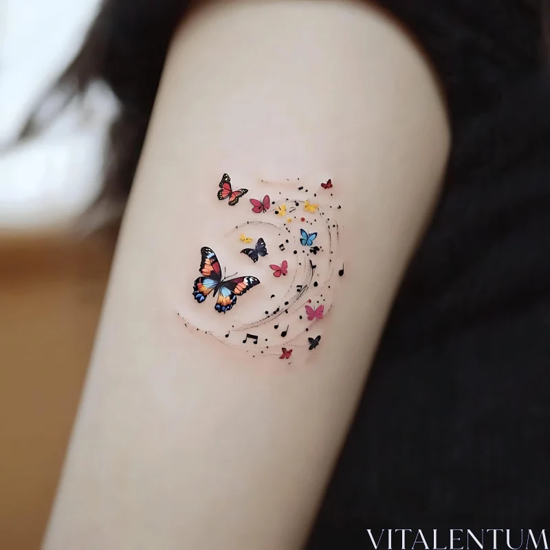 Butterfly Tattoo with Musical Elements AI Image