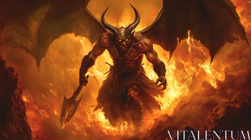 AI ART Fiery Demon with Horns and Wings