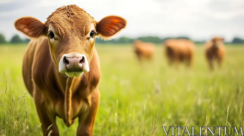 Brown Cow in Summer Pasture AI Image