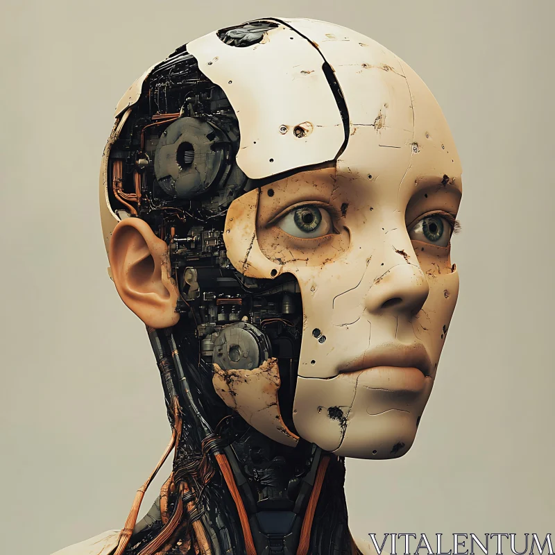 Futuristic Cyborg Portrait with Mechanical Details AI Image