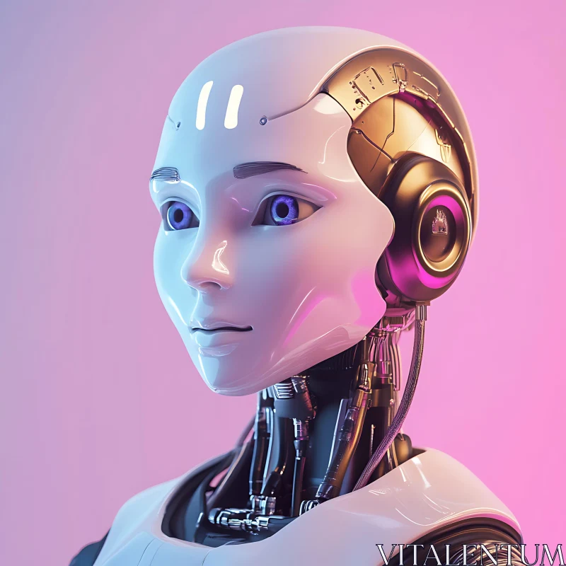 Expressive Blue-Eyed Cyborg with Mechanical Precision AI Image