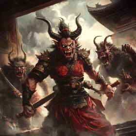 Horned Demon Warriors in Ancient Battle