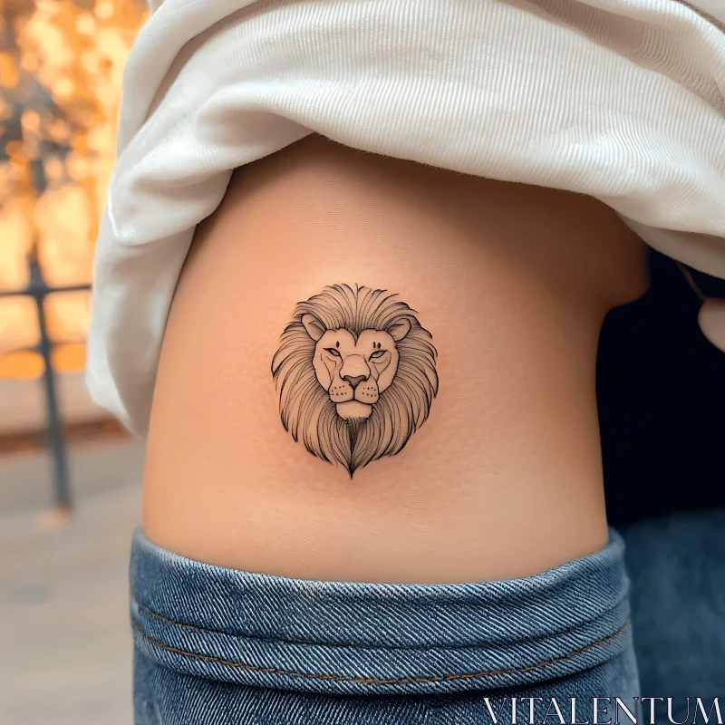 Lion Head Tattoo on Side of Body AI Image