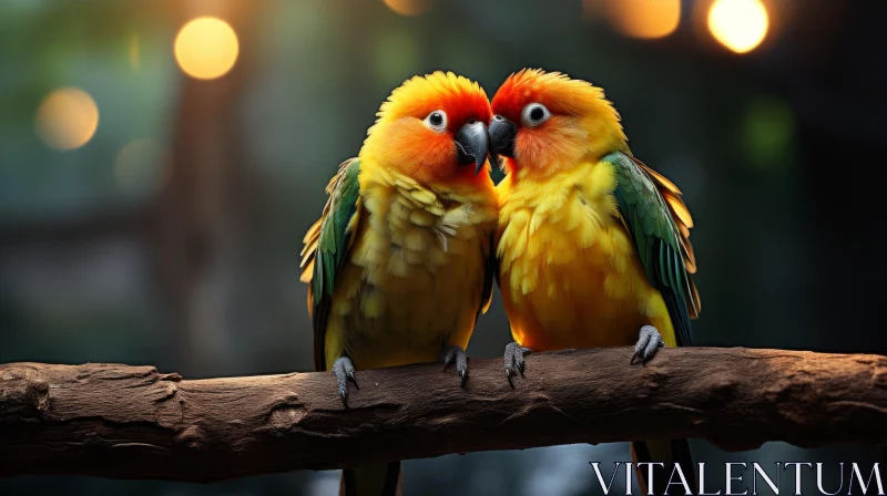 Affectionate Birds in Golden Light - Exotic Nature Imagery AI Image