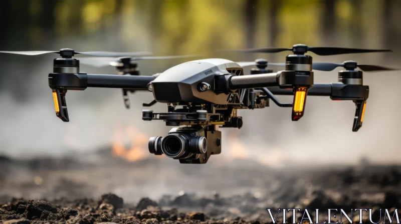 Black Drone Over Forest - A Study in Contemporary Metallurgy AI Image