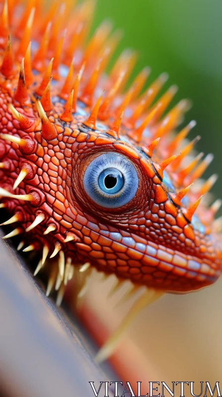 Blue-Eyed Lizard with Maroon Spikes in Surrealistic Style AI Image