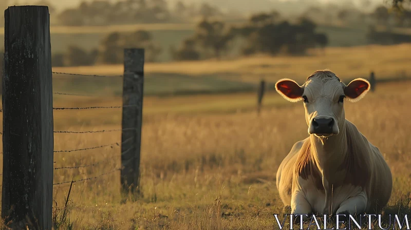 Peaceful Cow in Meadow AI Image