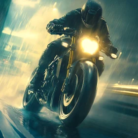Night Rider: Motorcycle in the Rain