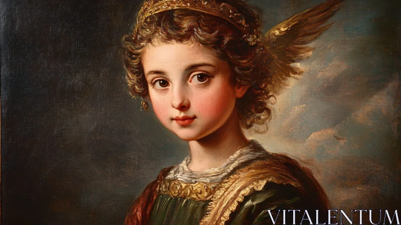 AI ART Winged Child Portrait in Classic Painting Style