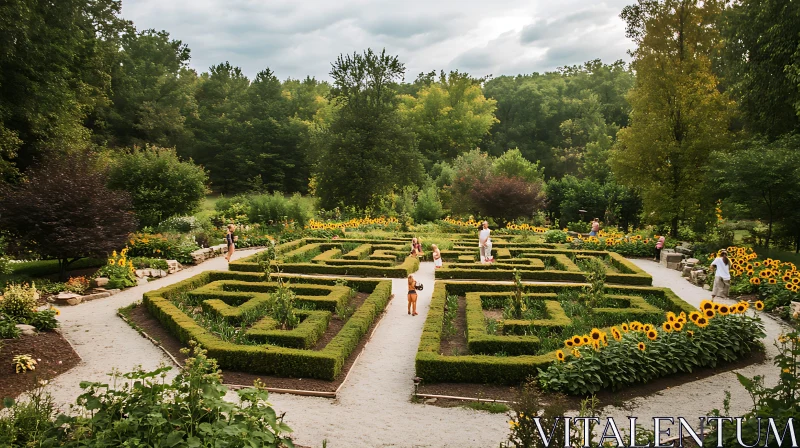 Aerial View of a Garden Labyrinth AI Image