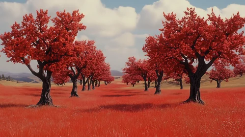 Crimson Field of Trees