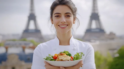 Chef Presenting Salad at Eiffel Tower