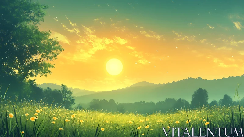 AI ART Peaceful Meadow at Sunset