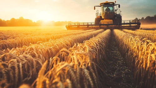 Agricultural Harvest at Sunset