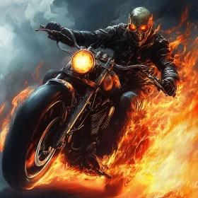 Flaming Motorcycle Rider with Skull