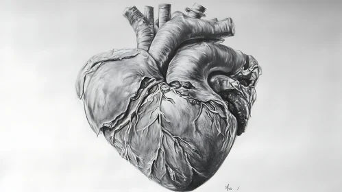 Anatomical Heart Art in Grayscale