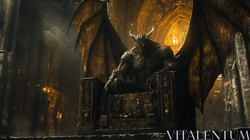 Winged Demon on Throne AI Image