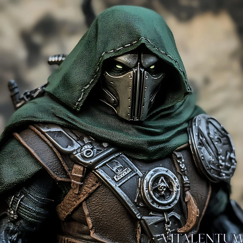 Mysterious Hooded Character in Detailed Armor AI Image