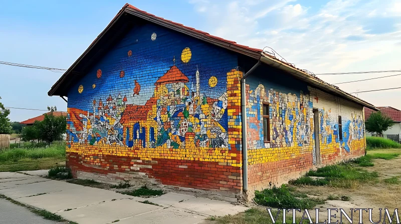 AI ART Vibrant Mural on Side of Rustic Building