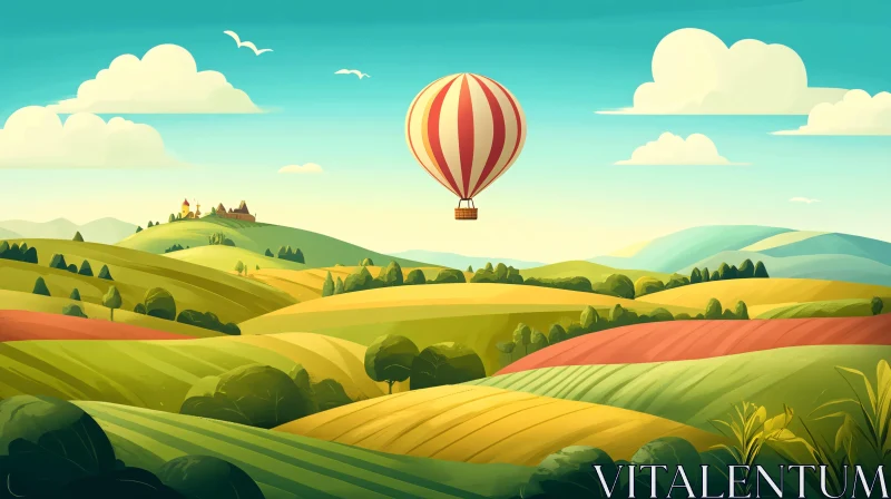 Peaceful Countryside with Balloon Ride AI Image