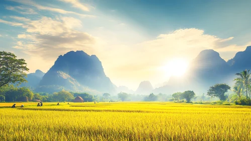 Mountains and Rice Field