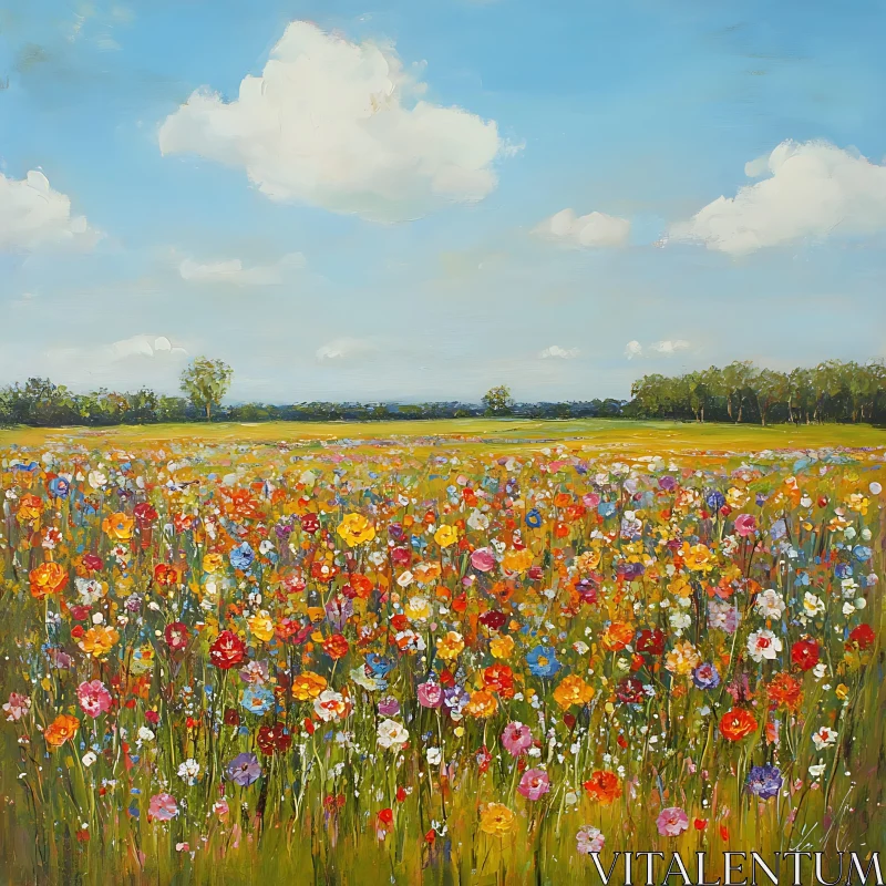 Floral Meadow Landscape AI Image