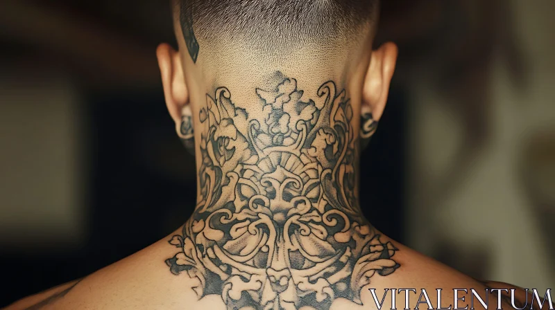 Ornamental Neck Tattoo Art AI Image