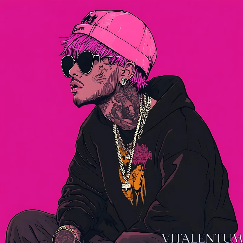 AI ART Man with Pink Hair and Tattoos