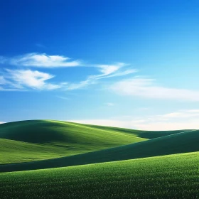 Rolling Green Landscape with Blue Sky