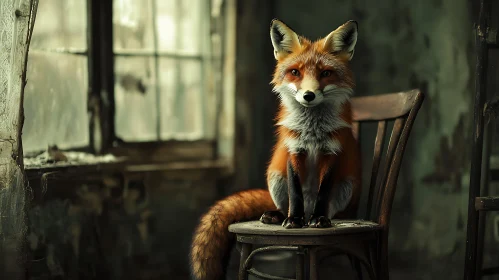 A Fox Sitting on a Wooden Chair